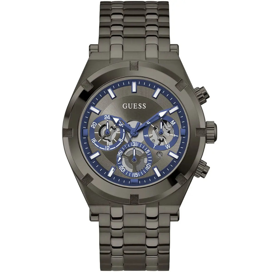 Guess GW0260G3 men's Continental multifunction quartz watch with gunmetal stainless steel case and bracelet