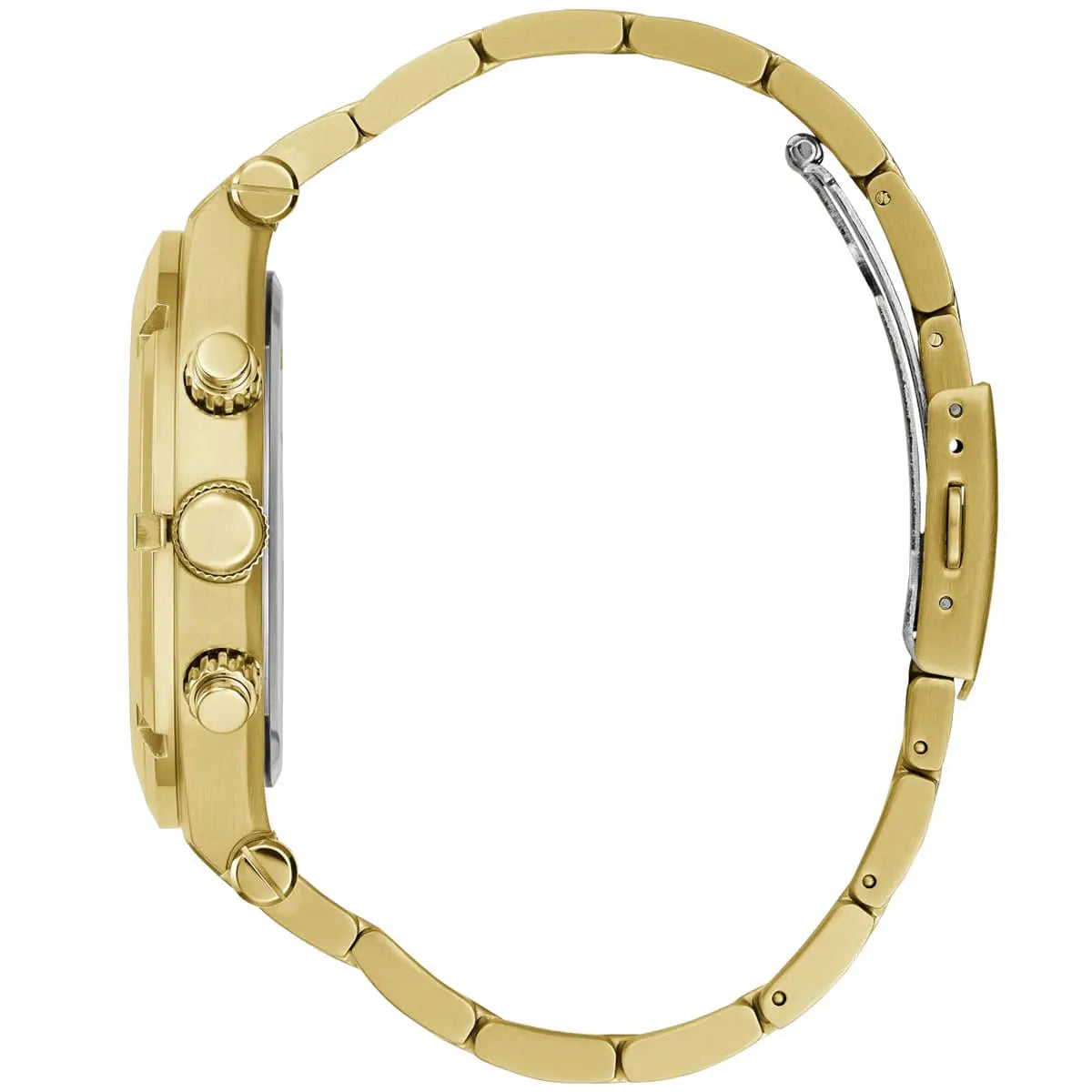 Gold watch with a detailed case on a white background