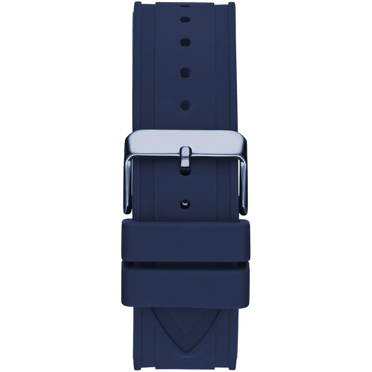 Rose gold-tone buckle clasp on Guess Momentum GW0263G2 men's quartz battery blue rubber strap watch