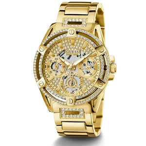 Guess Queen GW0464L2 women's watch - gold dial gold steel strap, angled view