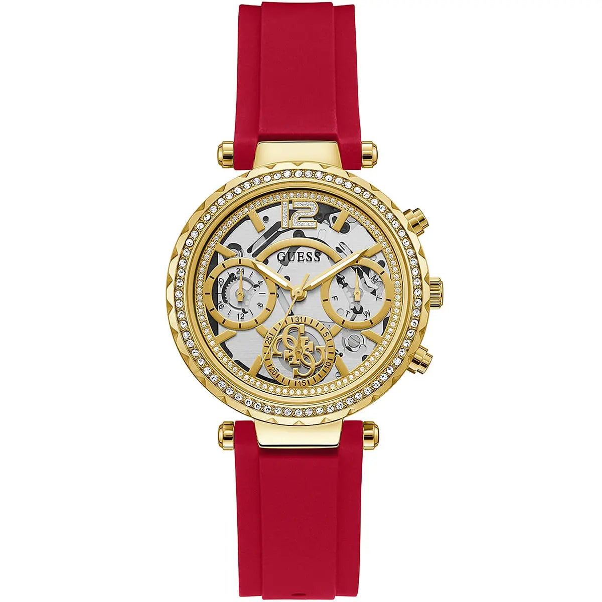 Guess Solstice GW0484L1 women's watch - gold dial red rubber strap