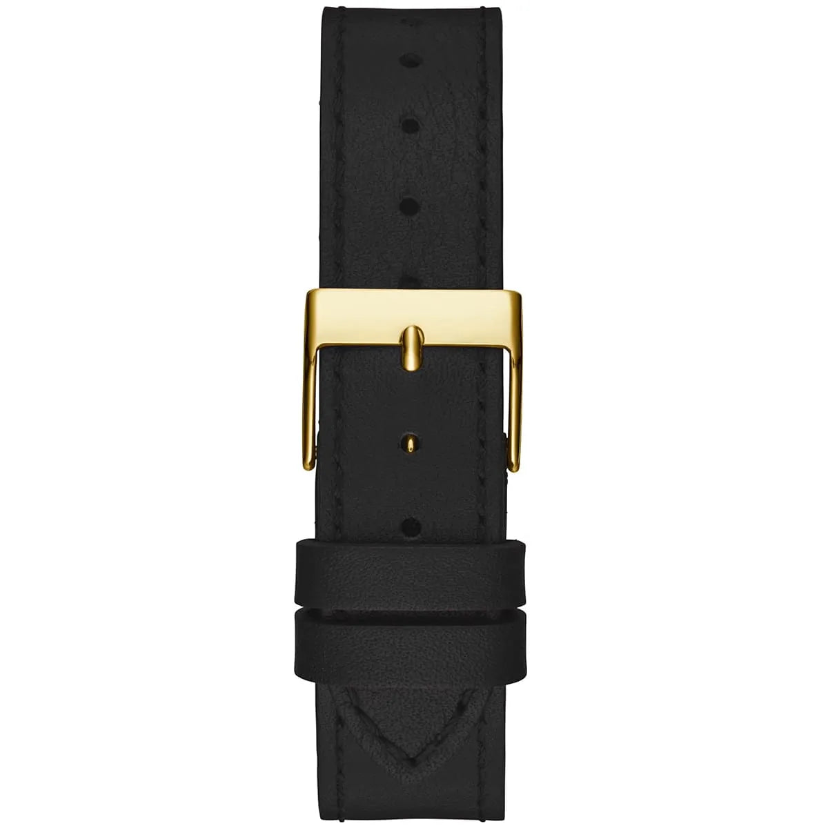 Gold-tone buckle clasp on Guess Fame GW0504L5 women's quartz battery black leather strap watch