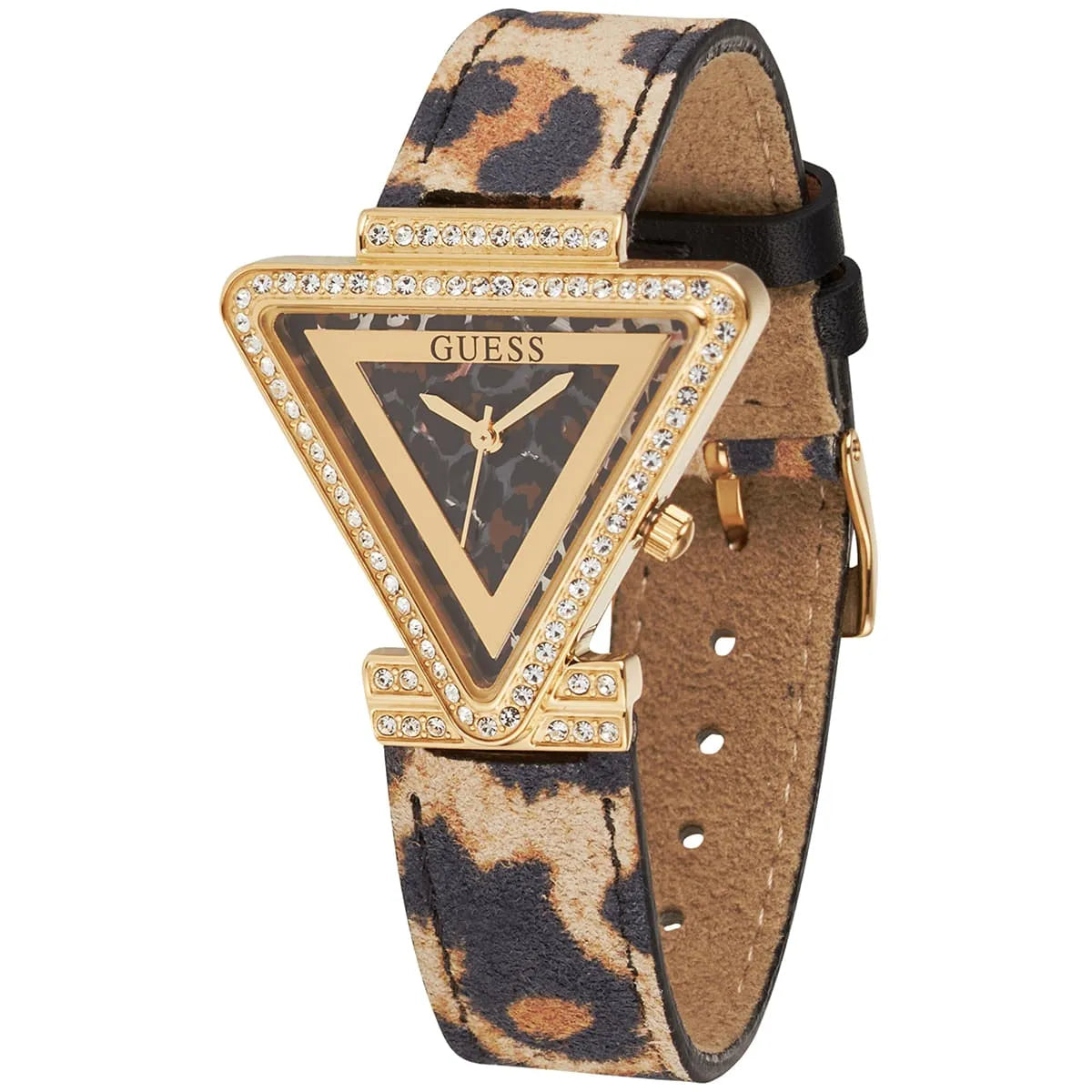 Angled view of the Guess GW0504L3 showing the unique triangle shape