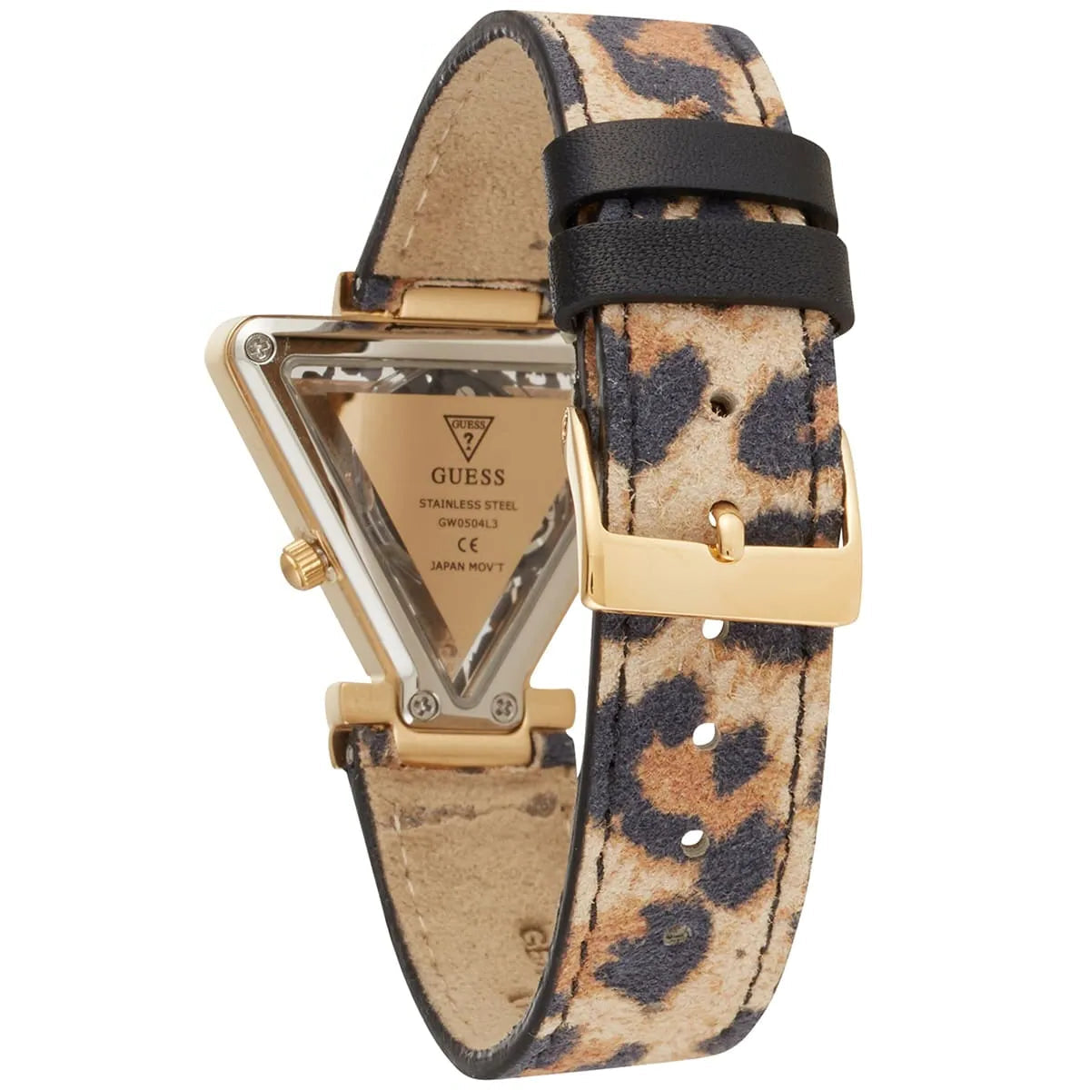 Detail of the genuine leather leopard print strap on Guess GW0504L3