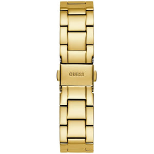 Gold-tone adjustable sliding clasp on Guess Fame GW0508L2 women's quartz battery gold mesh bracelet watch