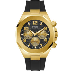 GUESS GW0583G2 Empire Men's Gold-Tone Stainless Steel Black Silicone Strap Black Multifunction Quartz Analog Watch