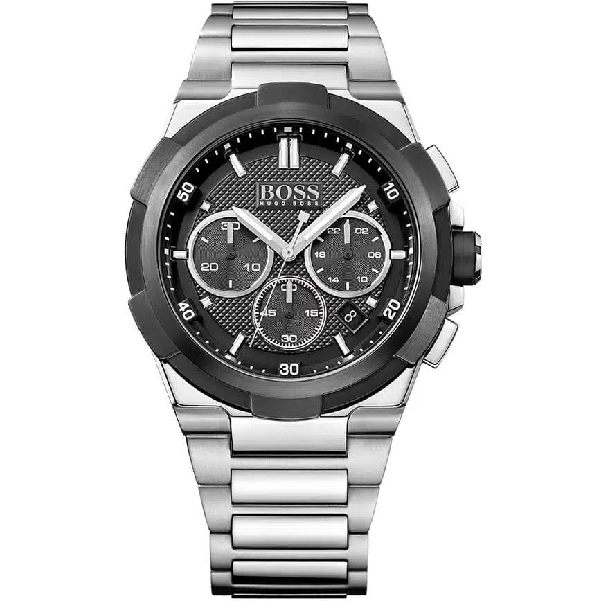 Hugo Boss Supernova 1513359 men's chronograph watch with silver case and textured black dial