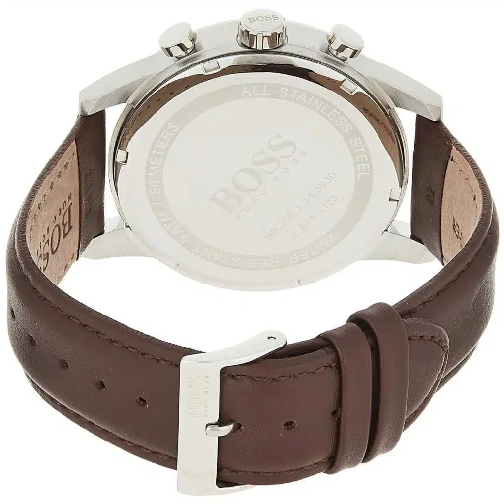 Right side angled view of Hugo Boss 1513495 highlighting the polished silver finish