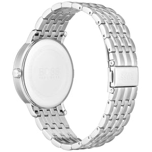 Back view of the Hugo Boss 1513642 watch showing the stainless steel caseback