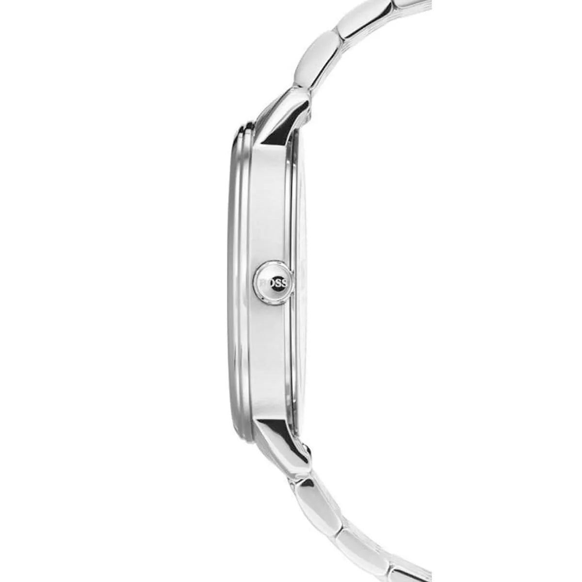Detailed side view of the silver-tone crown on the 1513642 model