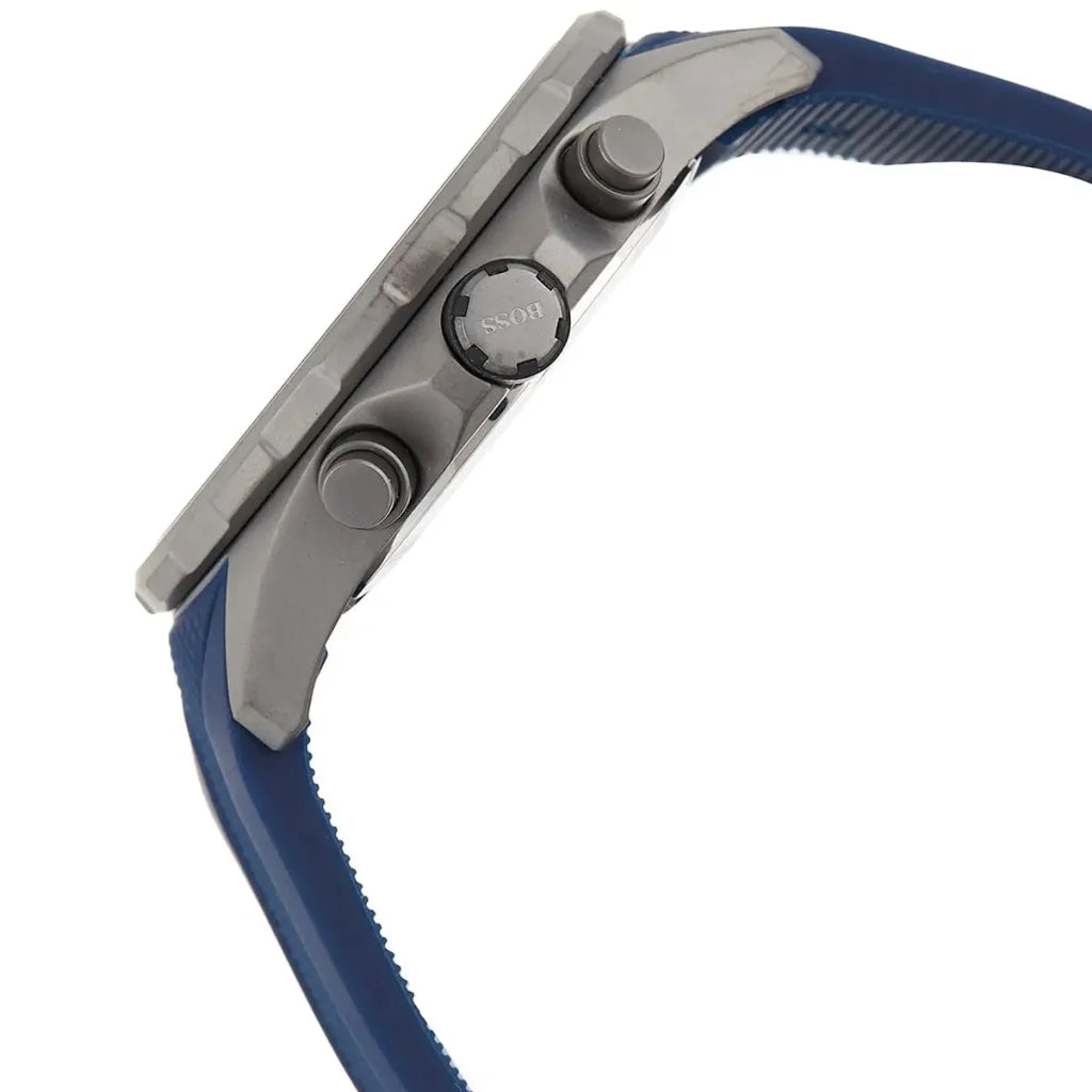Right side angled view of Hugo Boss 1513821 highlighting the robust gunmetal grey case