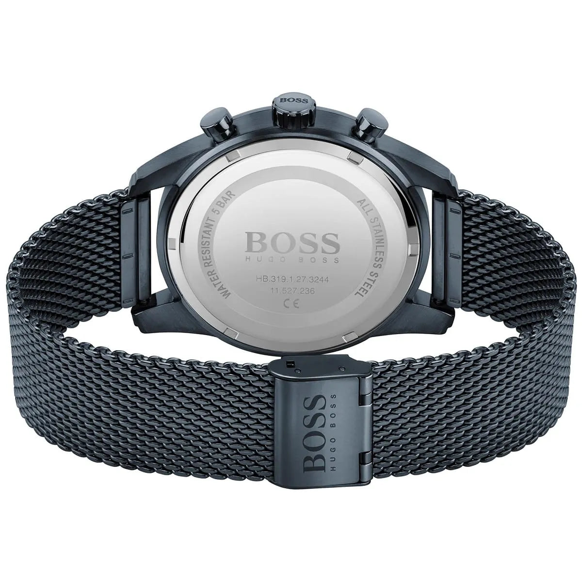 Back view of the Hugo Boss 1513836 watch showing the stainless steel caseback