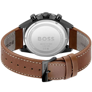 Black stainless steel buckle clasp on the light brown genuine leather strap of the 1513851