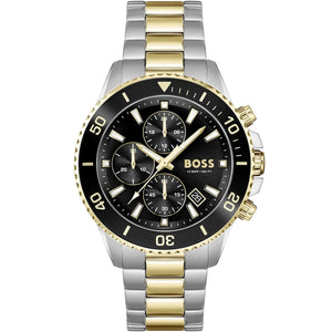 Hugo Boss Admiral 1513908 men's chronograph watch with two-tone silver and gold bracelet and black dial