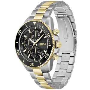 Side view of Hugo Boss Admiral 1513908 showing the gold-tone crown and pushers