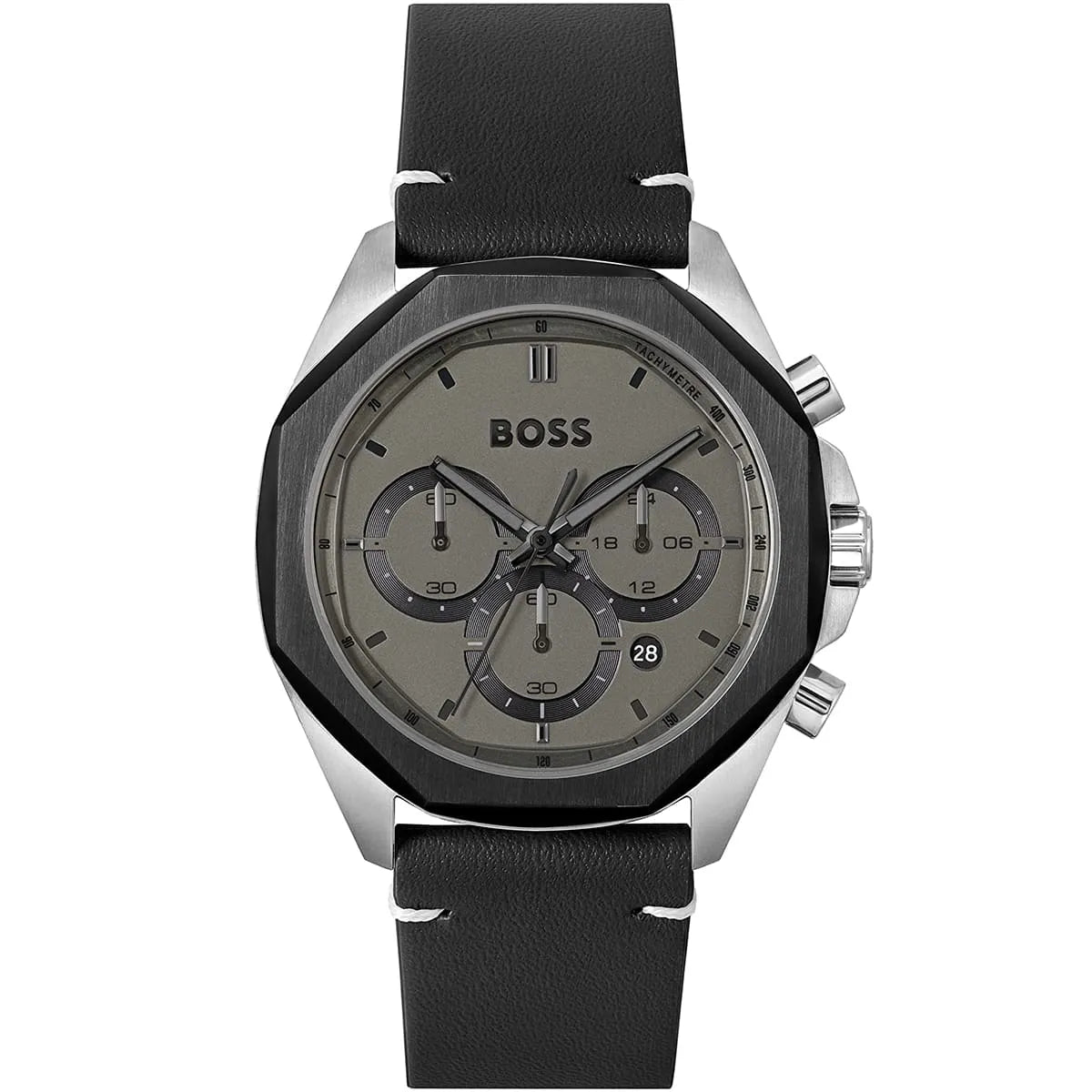 Hugo Boss Cloud 1514014 men's chronograph watch with grey dial and black leather strap