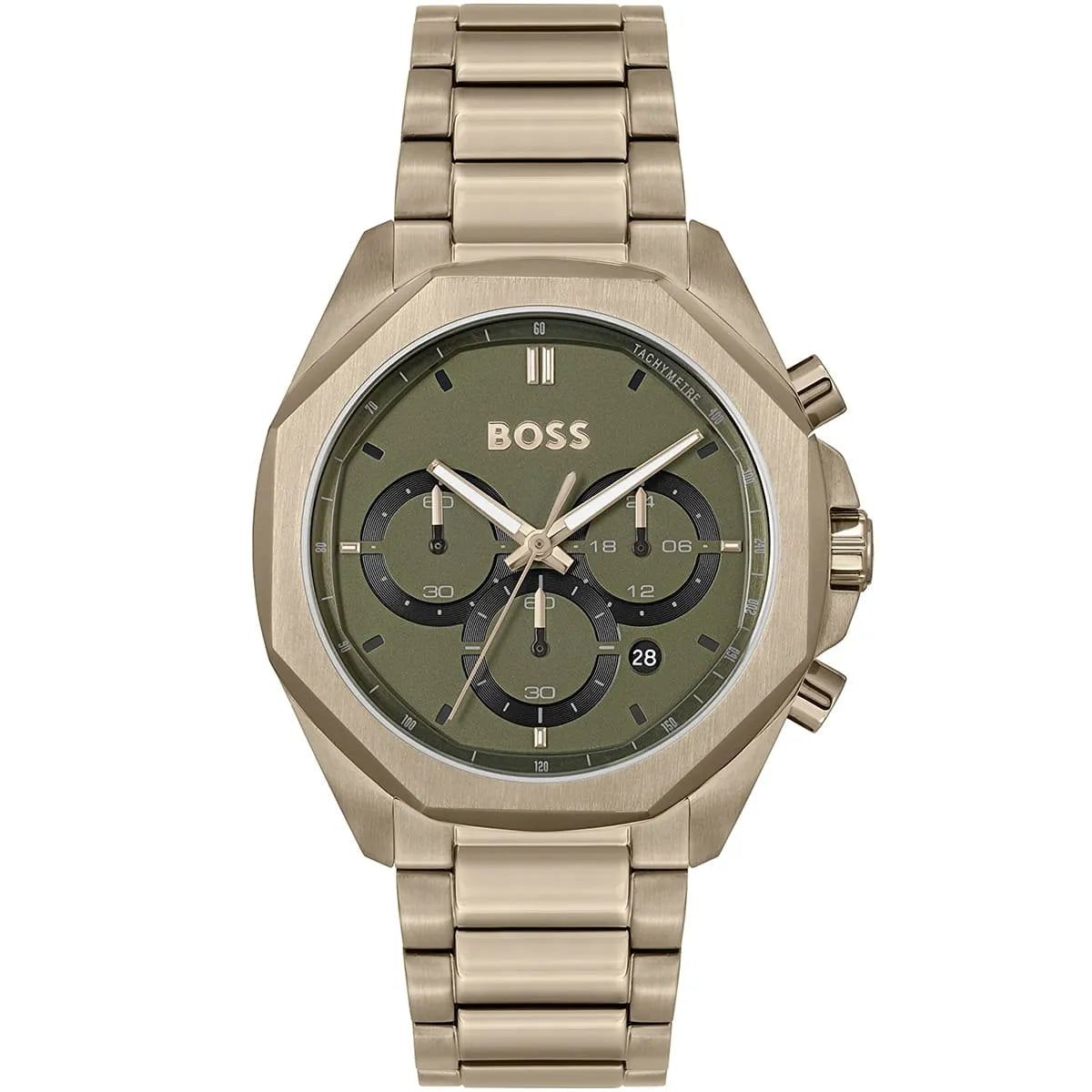 Hugo Boss Cloud 1514019 men's chronograph watch with beige gold case and olive green dial