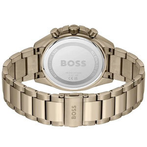 Side profile highlighting the polished beige gold stainless steel links of Hugo Boss 1514019