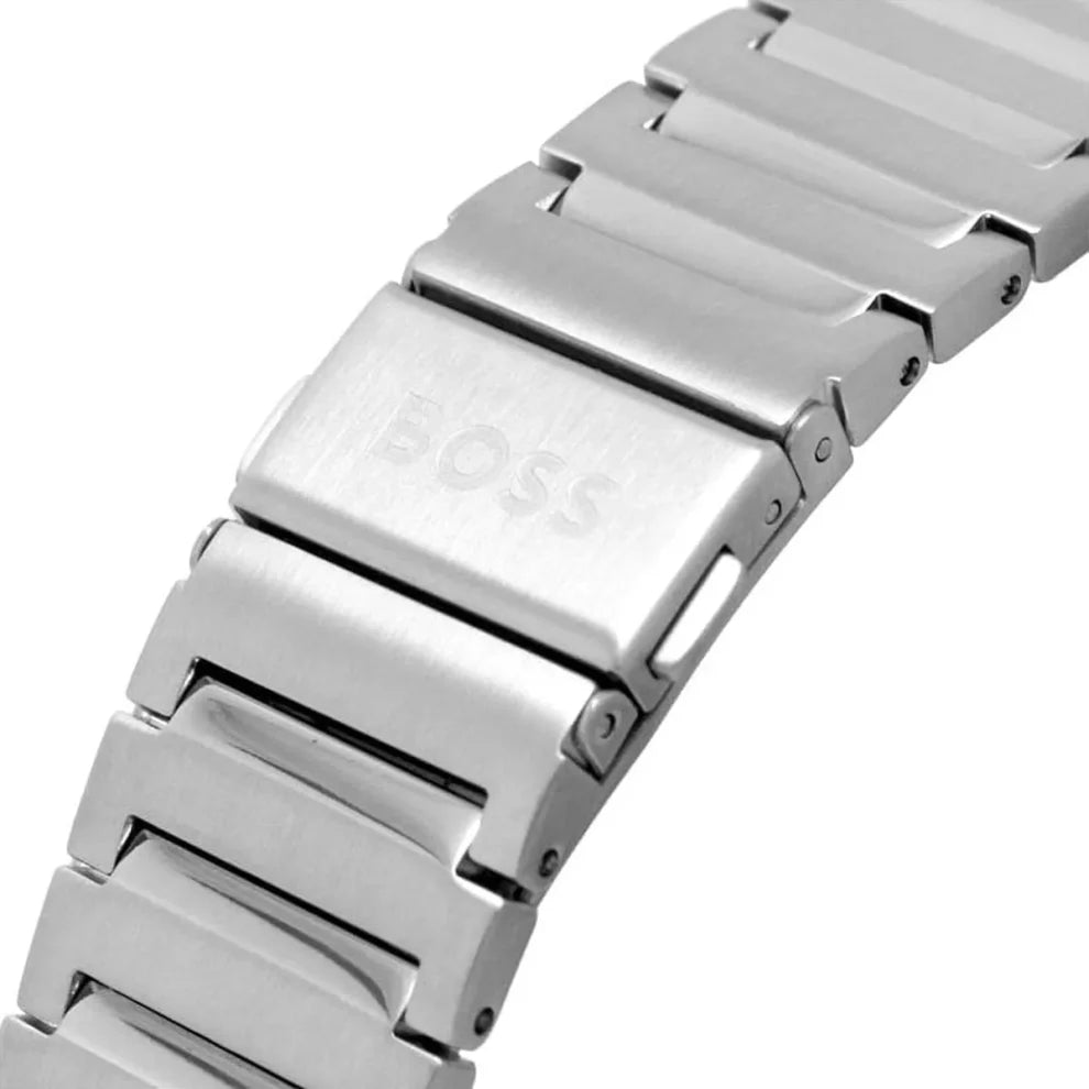 Right side angled view of Hugo Boss 1514079 highlighting the polished silver finish