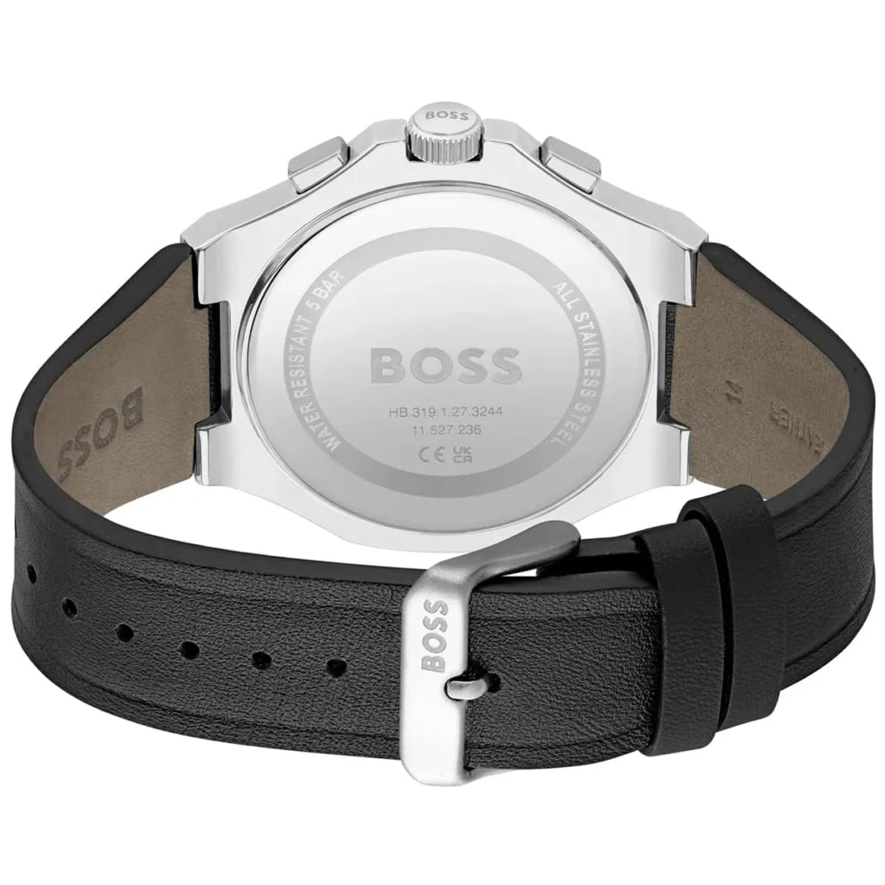 Side profile highlighting the premium black rubber strap texture of Hugo Boss 1514085