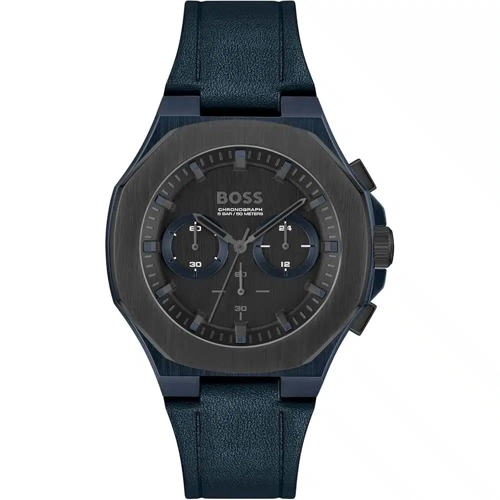 Hugo Boss Taper 1514086 men's chronograph watch with blue ion-plated case and blue leather strap