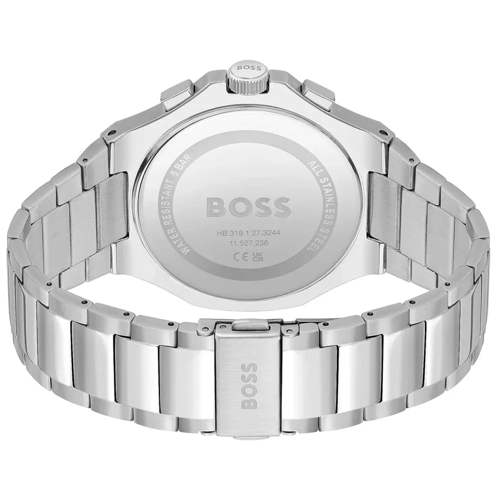 Side profile highlighting the seamless silver stainless steel links of Hugo Boss 1514087