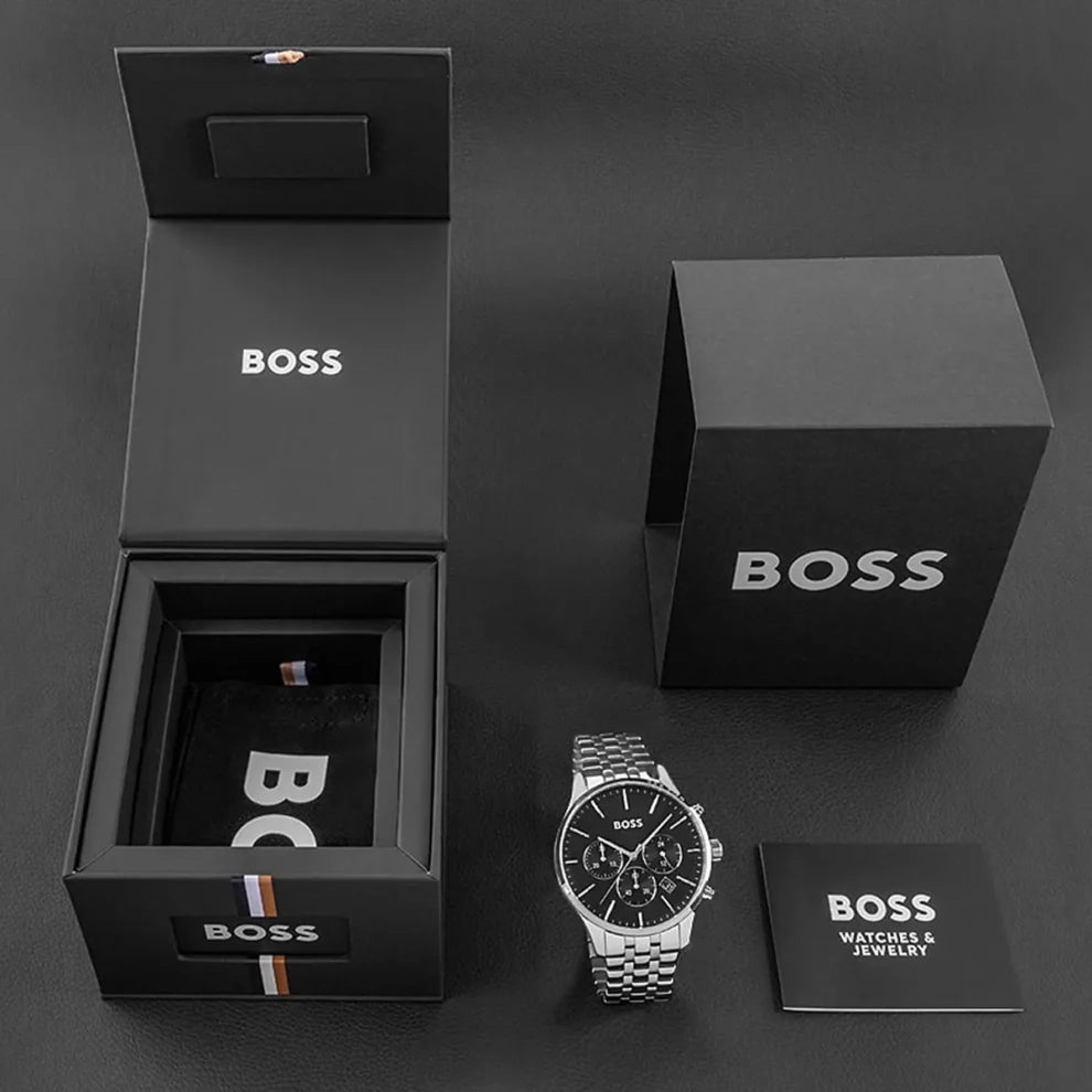 Left side angled perspective showing the black sunray reflection of Hugo Boss 1514157