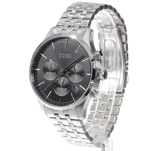 Right side angled view of Hugo Boss 1514157 highlighting the 42mm silver case