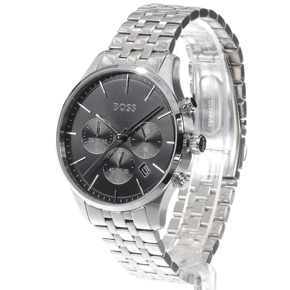 Right side angled view of Hugo Boss 1514157 highlighting the 42mm silver case