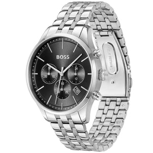 Side view of Hugo Boss Avery 1514157 showing the sleek silver crown and pushers