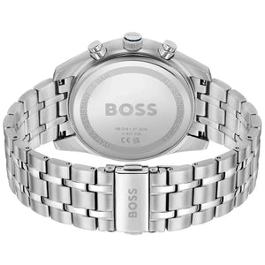 Side profile highlighting the polished 5-link stainless steel bracelet of Hugo Boss 1514216