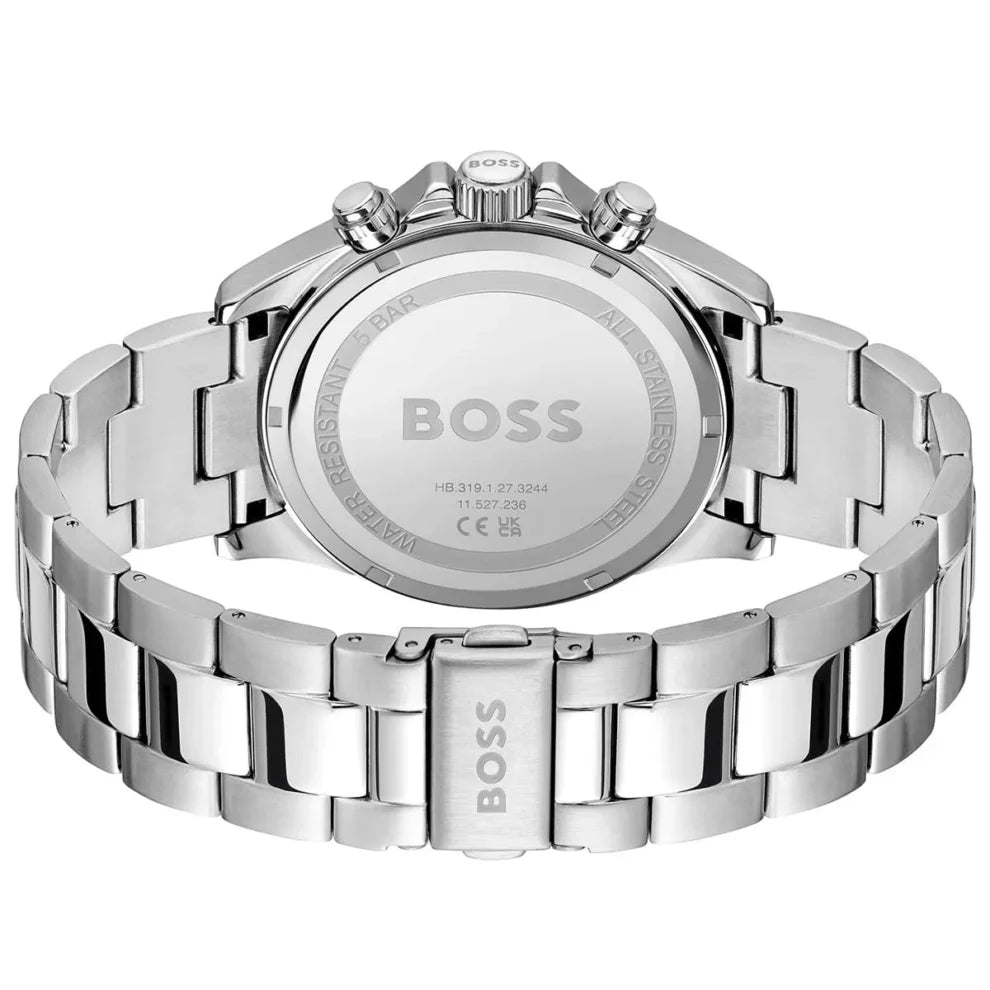 Side profile highlighting the polished stainless steel links of the Hugo Boss 1514217 bracelet