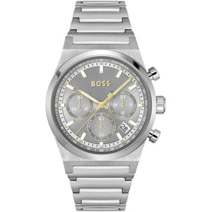 Hugo Boss Candor 1514221 men's chronograph watch with silver case and grey sunray dial