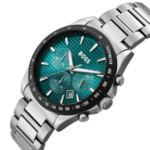 Right side angled view of Hugo Boss 1514241 highlighting the black tachymeter bezel