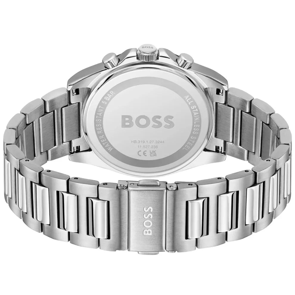 Side profile highlighting the polished stainless steel links of the Hugo Boss 1514241 bracelet