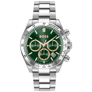 Front view of Hugo Boss 1514268 chronograph men's watch on a white background.