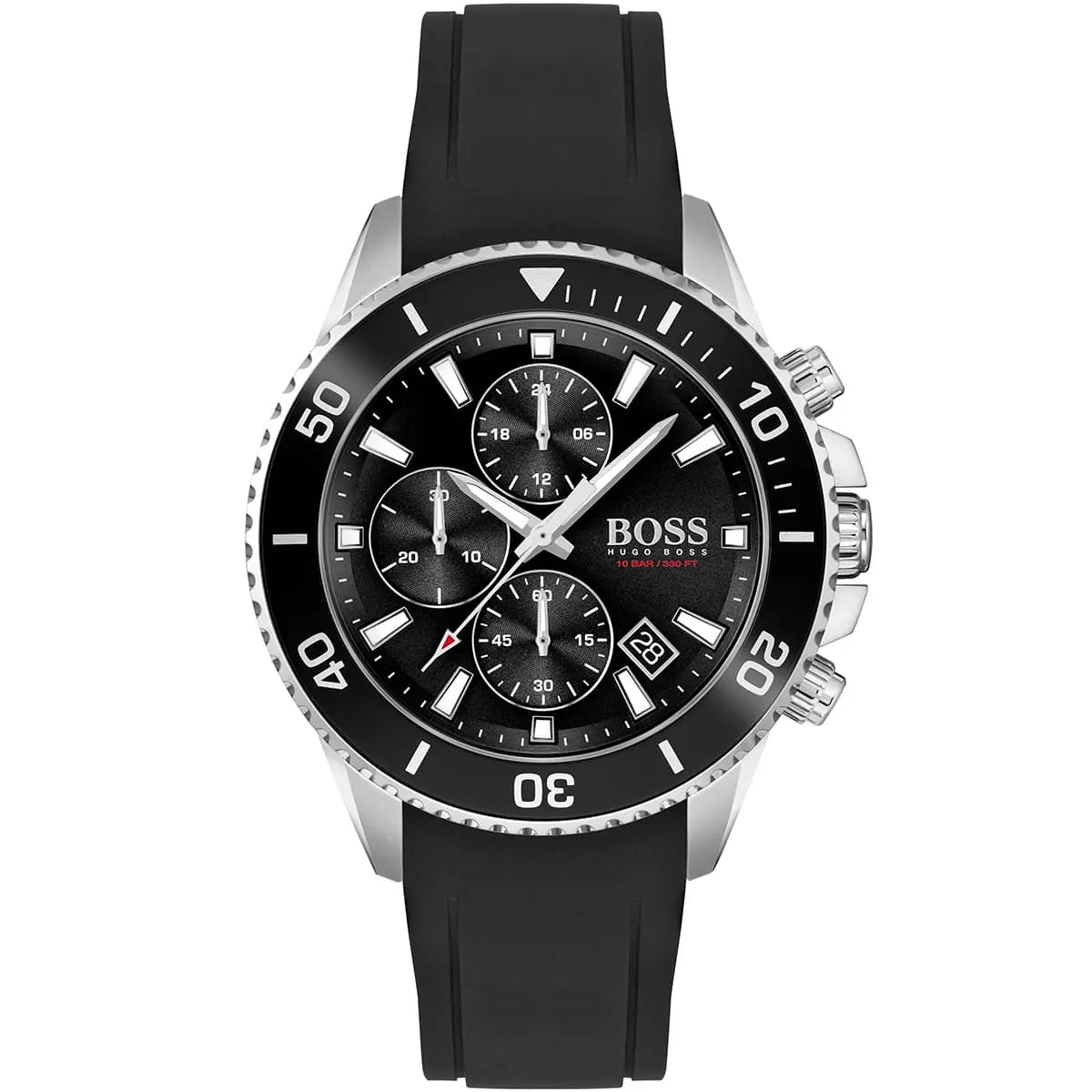 Hugo Boss Admiral 1513912 men's chronograph watch with black rubber strap and black dial