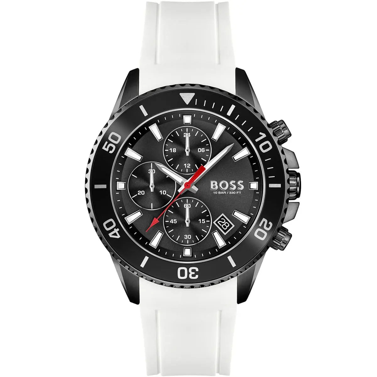 Hugo Boss Admiral 1513966 men's chronograph watch with white rubber strap and black dial