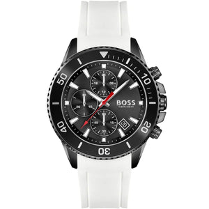 Hugo Boss Admiral 1513966 men's chronograph watch with white rubber strap and black dial