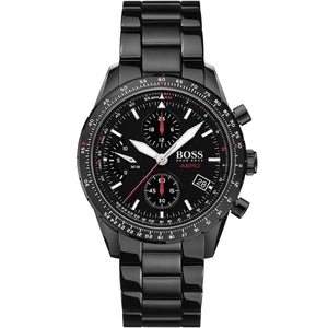 Hugo Boss Aero Mate 1513771 men's chronograph watch with black stainless steel strap and pilot dial