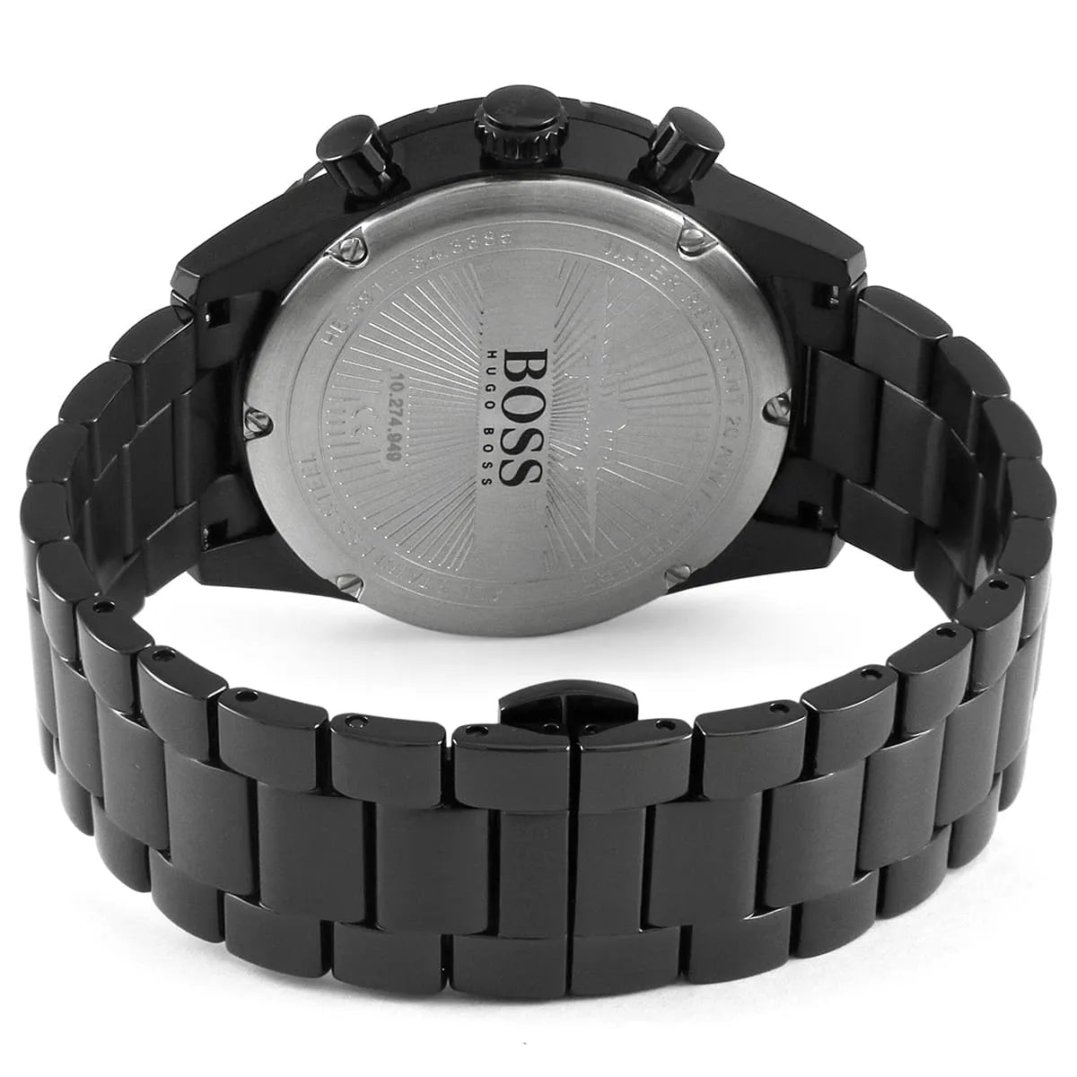 Back view of the Hugo Boss 1513771 watch showing the stainless steel caseback details