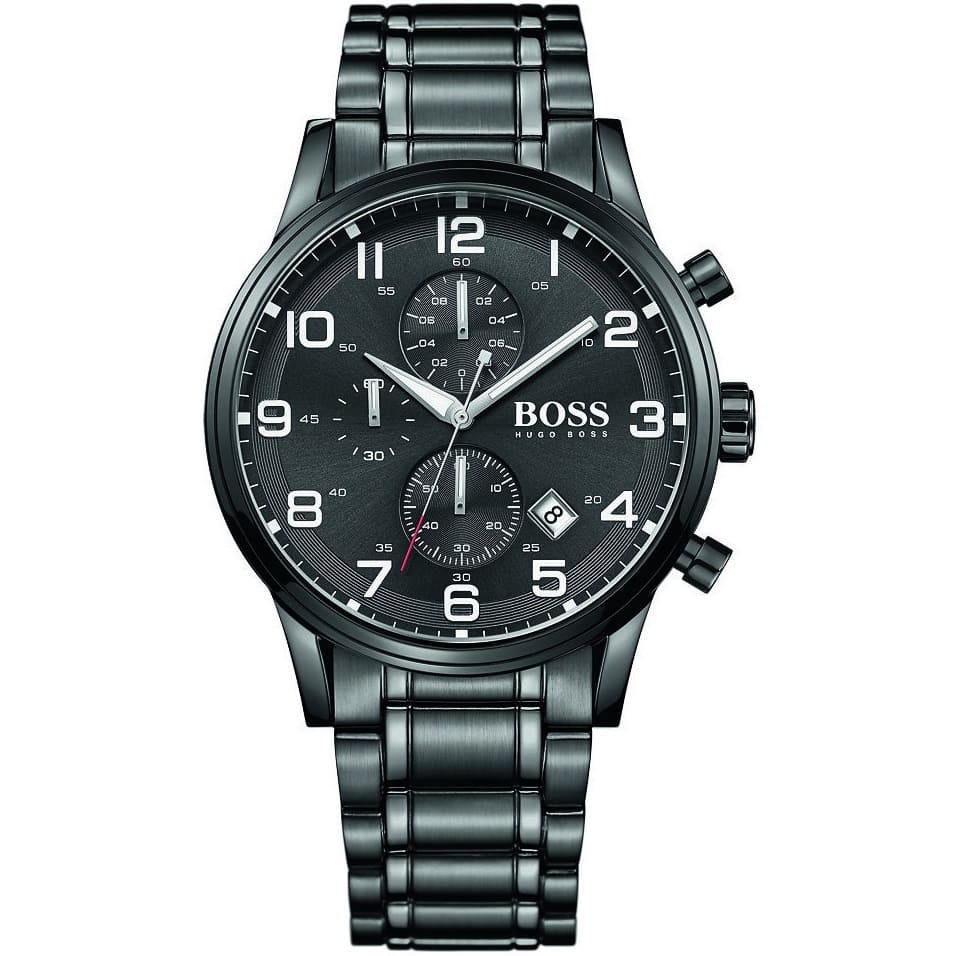 Hugo Boss Aeroliner 1513180 men's chronograph watch with black stainless steel bracelet and black dial