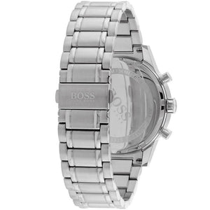 Silver-tone deployment clasp with engraved Boss logo on the bracelet of the 1513181