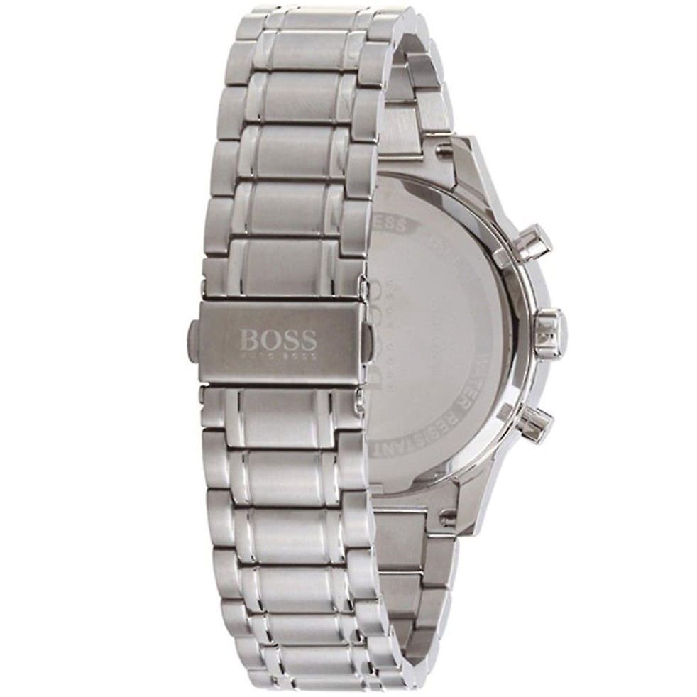 Silver-tone deployment clasp with engraved Boss logo on the bracelet of the 1513183