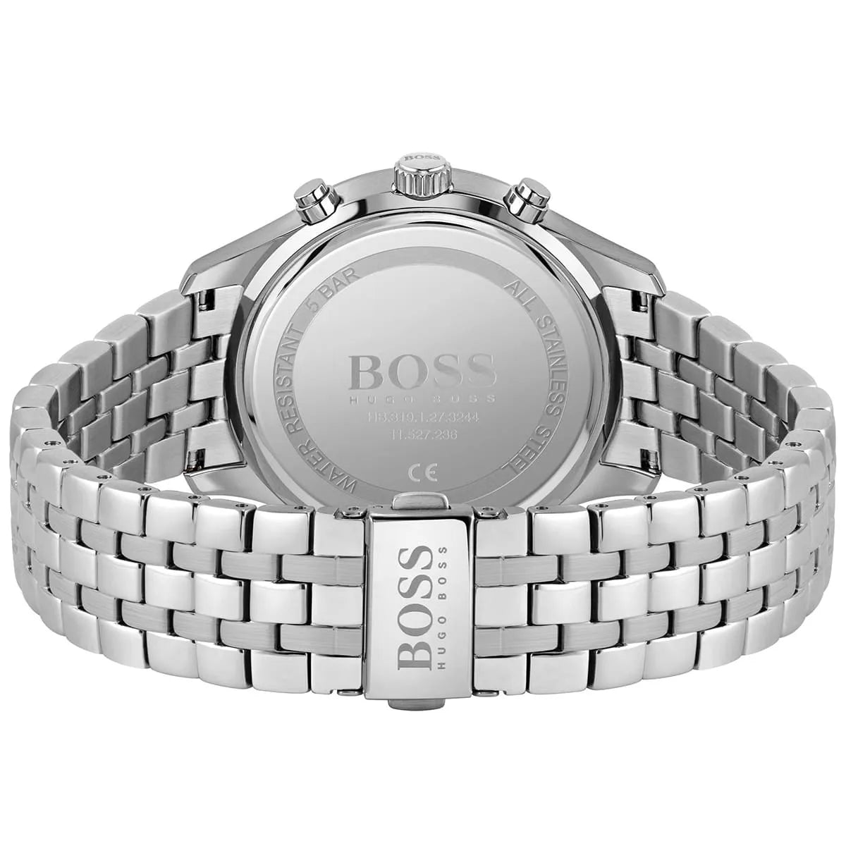Back view of the Hugo Boss 1513869 watch showing the stainless steel caseback details