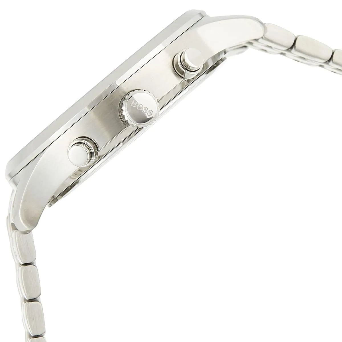 Side profile view of the 10mm thick stainless steel case of the Hugo Boss Associate