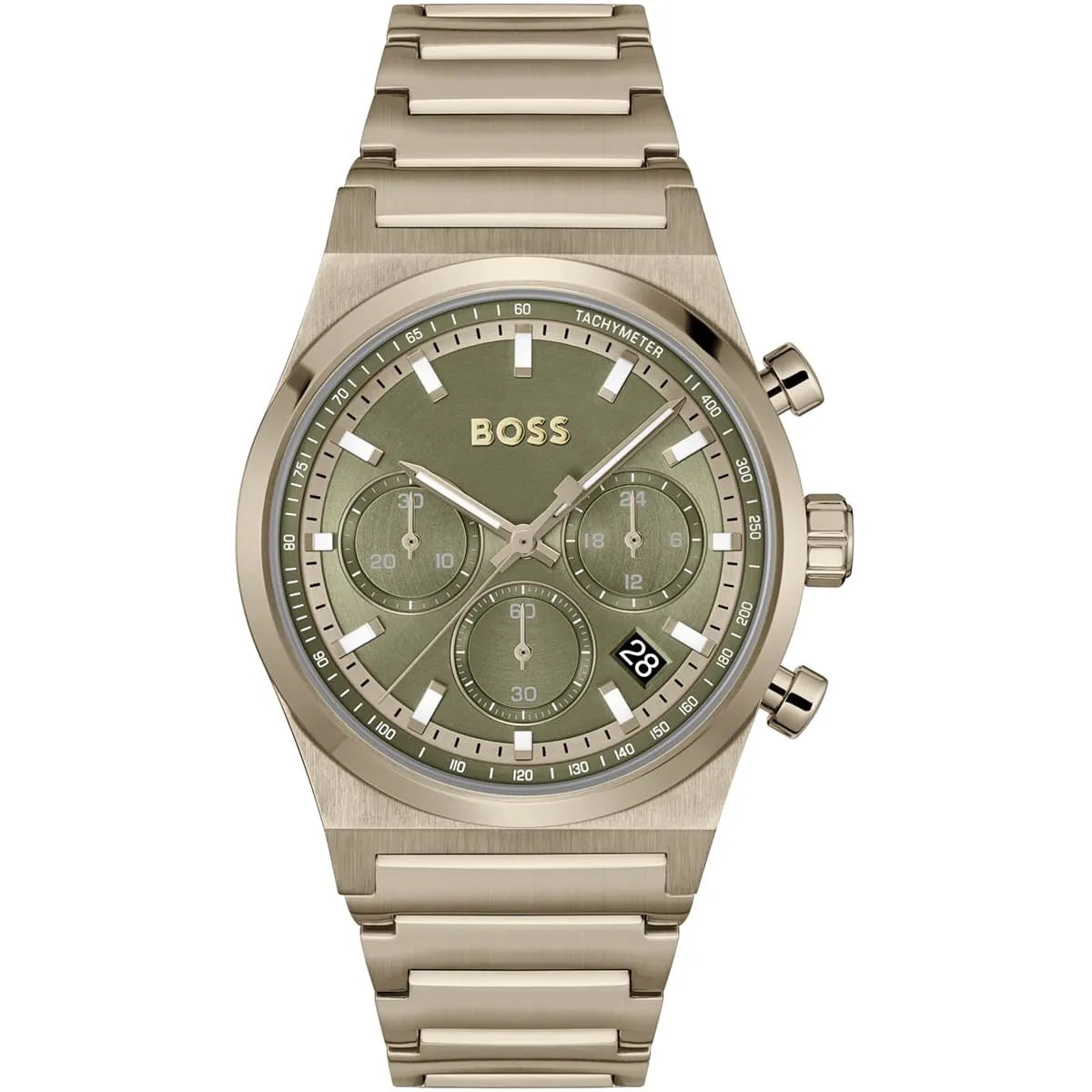 Front view of Hugo Boss Candor 1514222 chronograph men's watch on a white background.