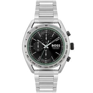 Hugo Boss Center Court 1514023 men's chronograph watch with silver stainless steel strap and green accents
