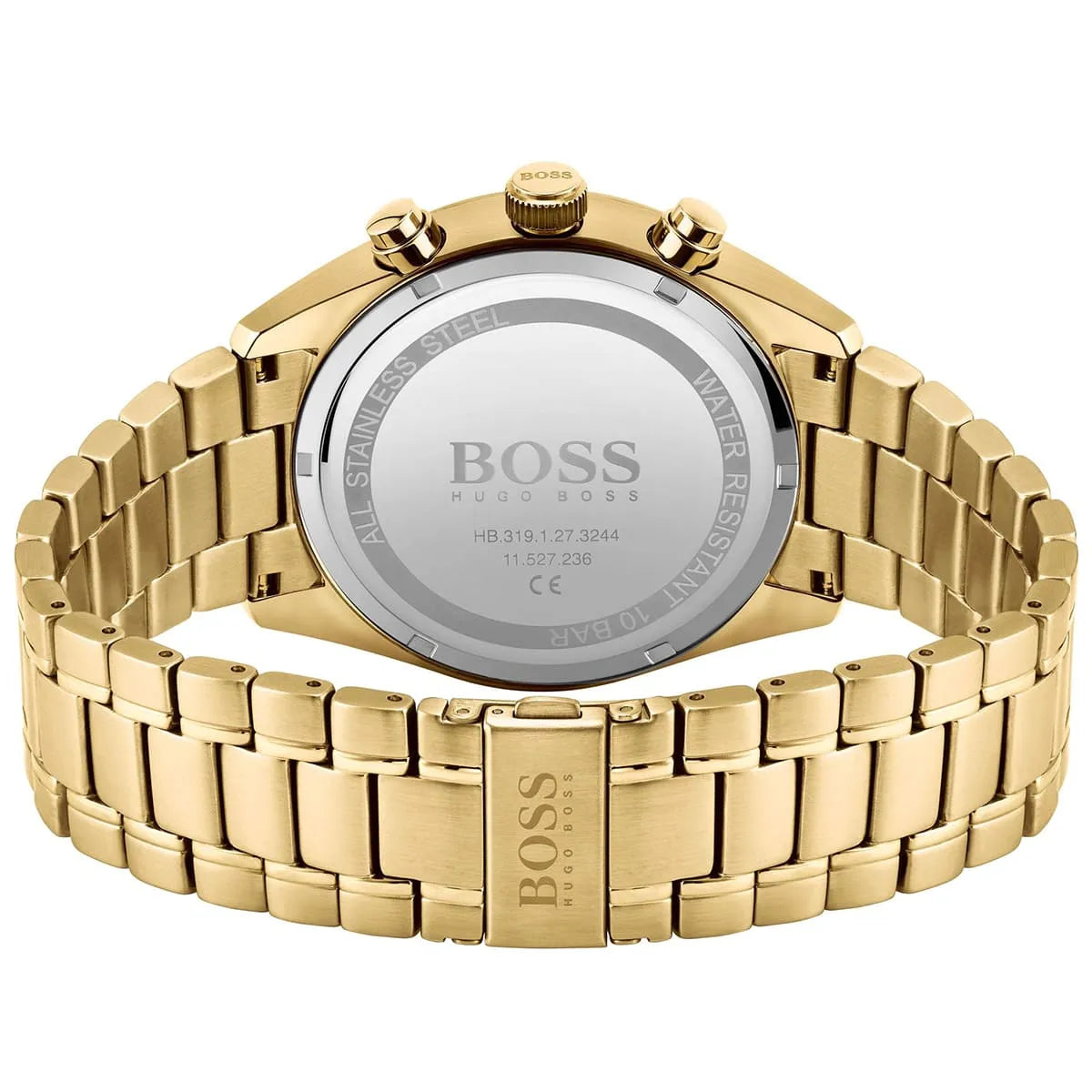 Back view of the Hugo Boss 1513848 watch showing the stainless steel caseback details