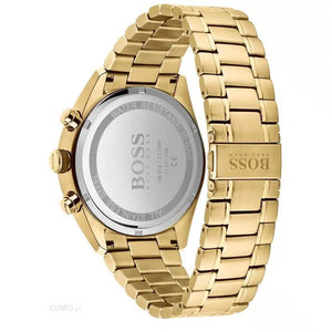 Gold-tone deployment clasp with engraved Boss logo on the bracelet of the 1513848